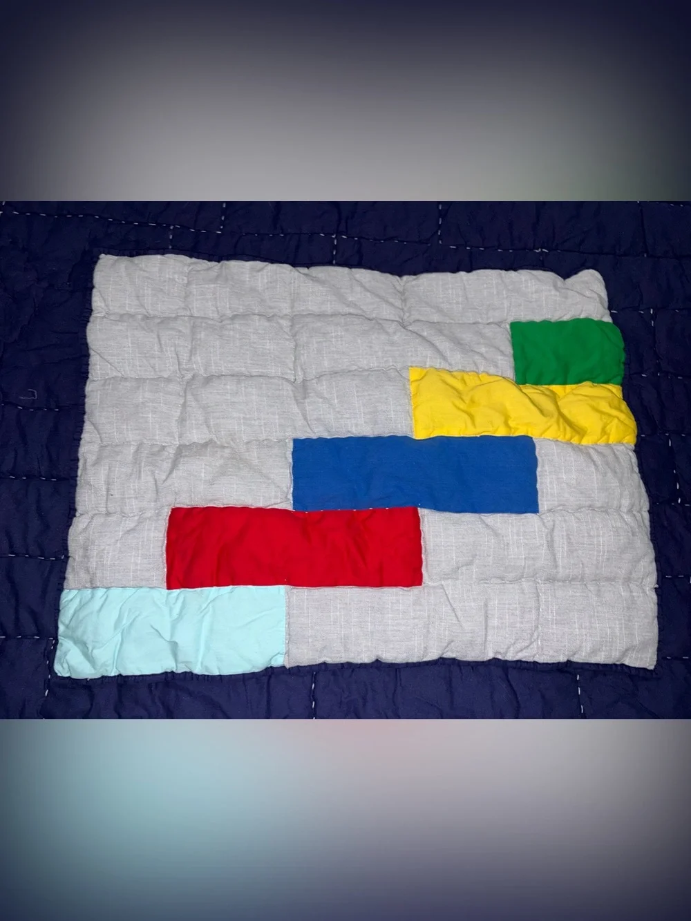 Pottery Barn Kids Lego Grey Quilt with Green Dinosaur and Multicolor Brick